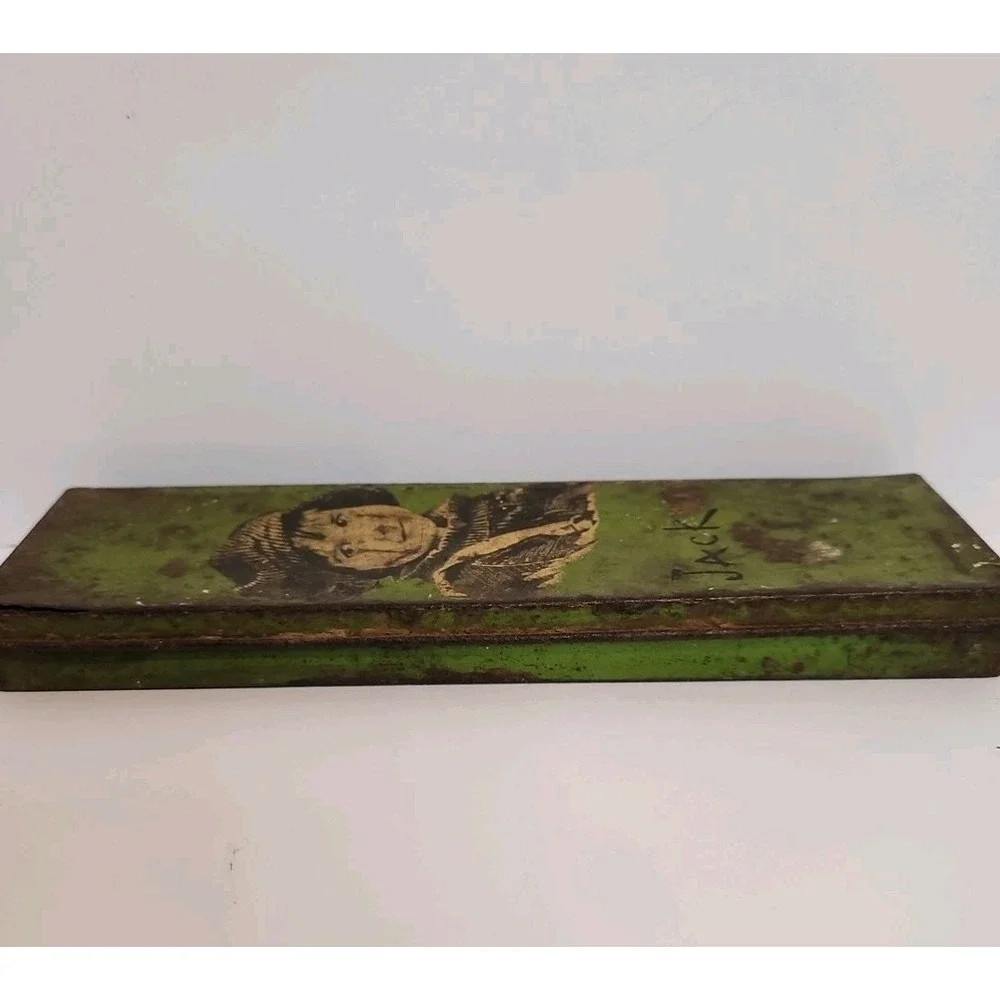 Antique 1920s Wallace Pencil Co Tin Metal Jackie Coogan Pencil Box Case W/ Pen